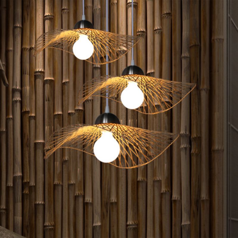 Chinese Twist Pendant Lighting Fixtures Rattan Hanging Light with Adjustable Cord for Restaurant