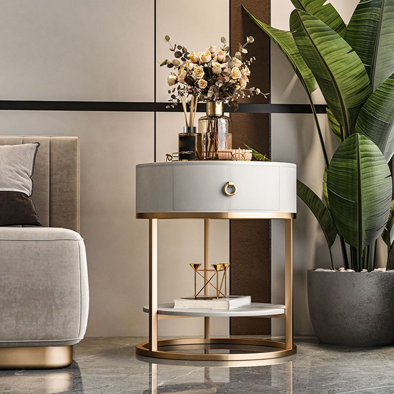 Modernistic Round End Table with Slate Top,  Double Tier Frame End Table