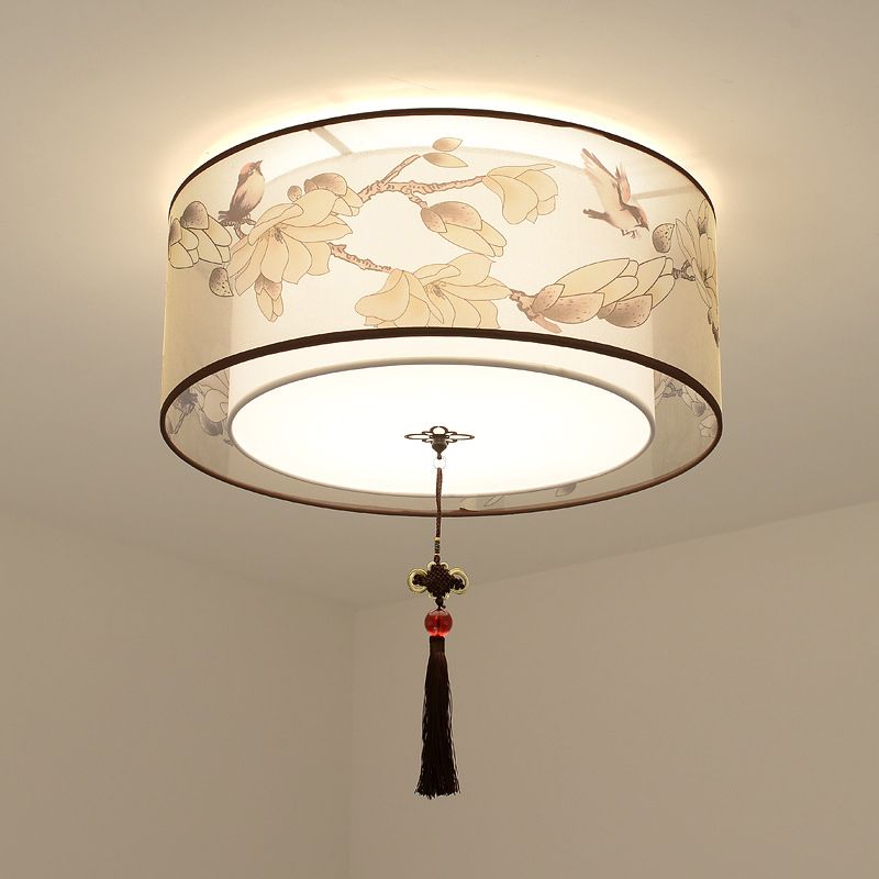 16" Wide 4 Lights Flush Mount Traditional Fabric Flush Ceiling Light in White for Bedroom