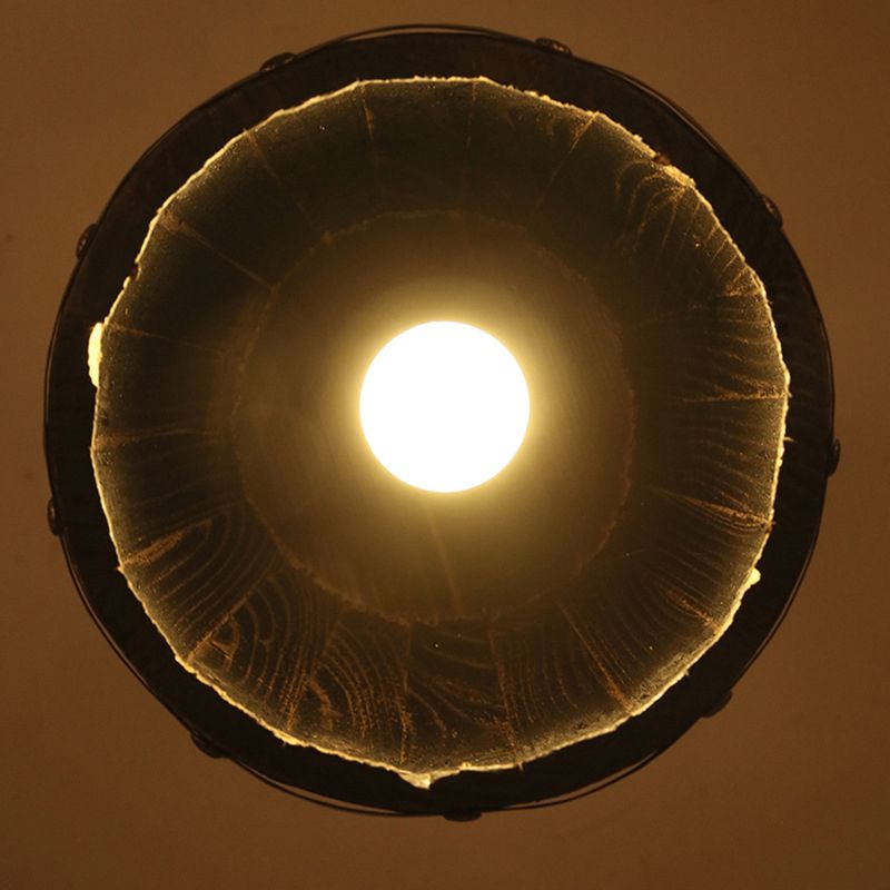 Wooden Barrel Shaped Creative Hanging Light Industrial Style Single Light Suspended Light with 27.5" Hanging Chain