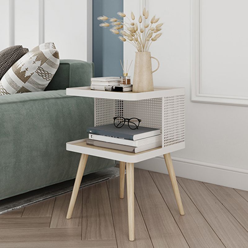 20" H Accent Table Nightstand Pearl Wood and Metal Night Table Lower Shelf