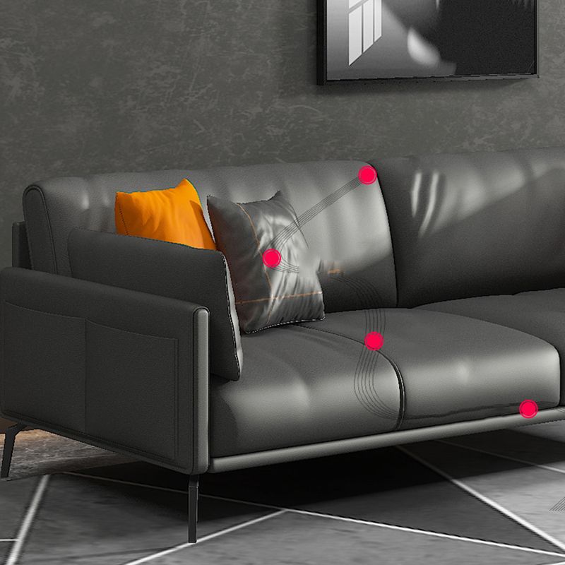 Contemporary Leather Sofa in Gray Loose Back for Living Room