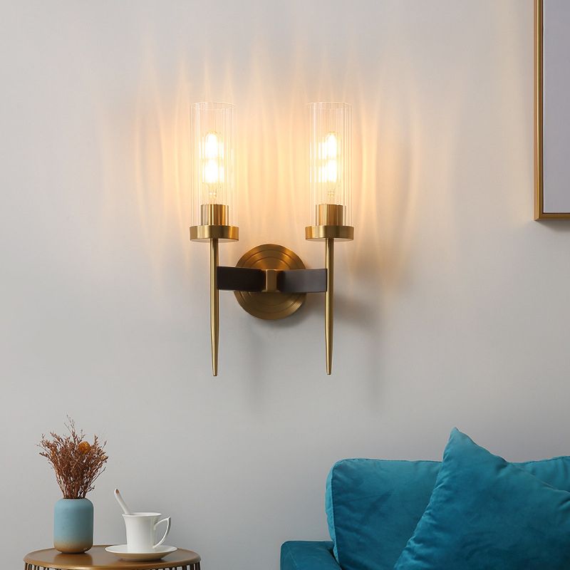 Modern Simple Style Half Cylinder Shade Wall Sconce Glass Multi Lights Sconces in Gold Finish