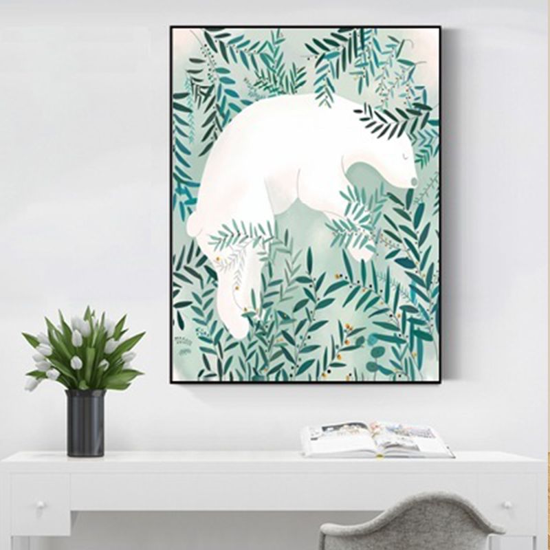 Aqua Willow Branches Canvas Art Botanics Kids Textured Wall Decor on White for Room