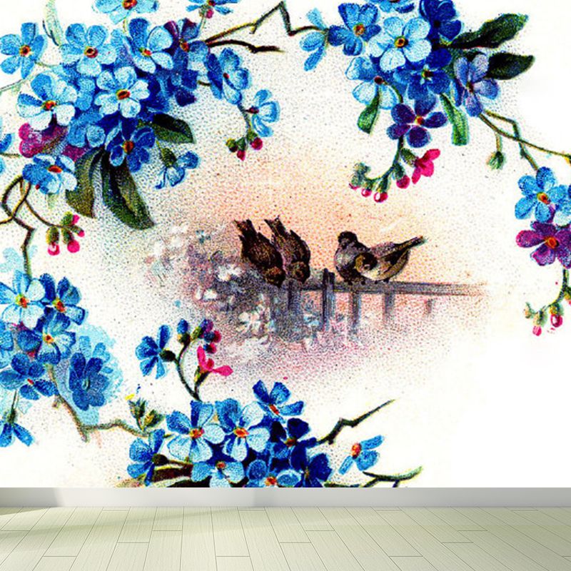 Big Flowers and Bird Mural Wallpaper Decorative Modern Girls Bedroom Wall Covering