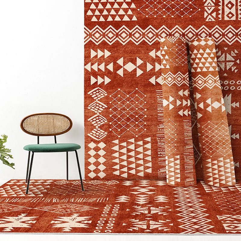 Bohemian Studie Teppich Roter Stammesmuster Teppich Polypropylen waschbarer nicht rutscher Haustierfreundlicher Teppich