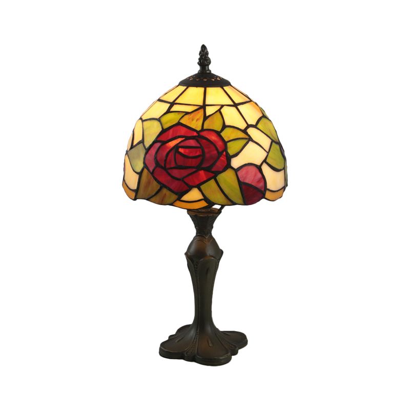 1 Light Night Table Light Tiffany Domed Shaped Stained Glass Nightstand in Antique Brass