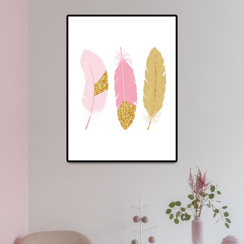 Pink Feather Canvas Print Children Art Home Wall Decor for Nursery, Multiple Sizes