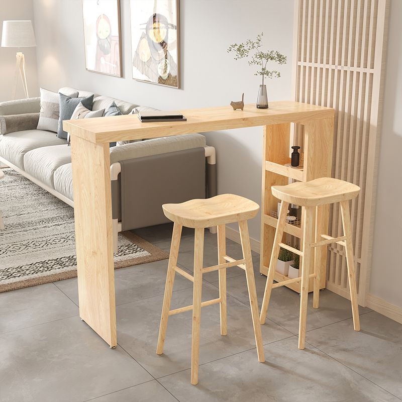 Glam Rectangle Bar Table Set 1/3 Pcs Natural Solid Wood Bar Table and Stools