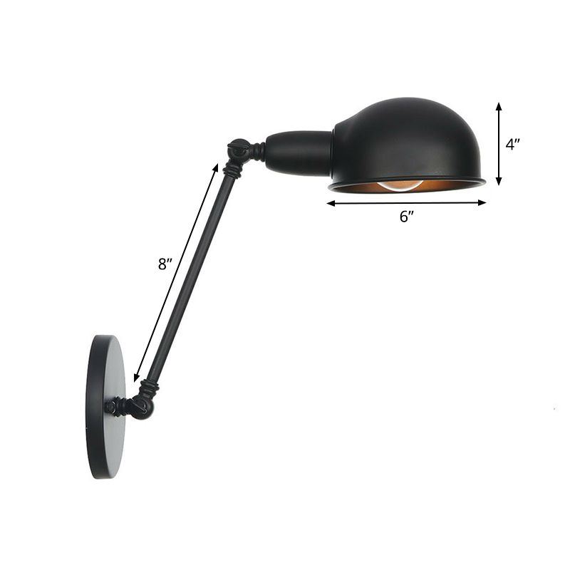 Industrielle Kuppel Schatten Wandlampen-Kit Einer-Bulb-Eisenwandmontage Leuchte mit Schwungarm in Schwarz, 6 "+6"/12 "+6" W.