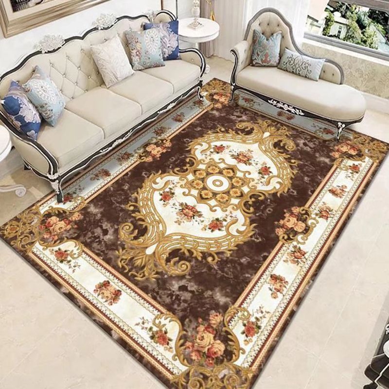 Mid-Century Area Rug Medallion Print Carpet Polyester Area Rug with Non-Slip Backing