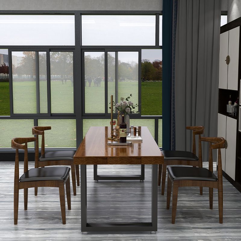 Black Metal Sled Base Table Industrial Dining Site Table with Wood Top