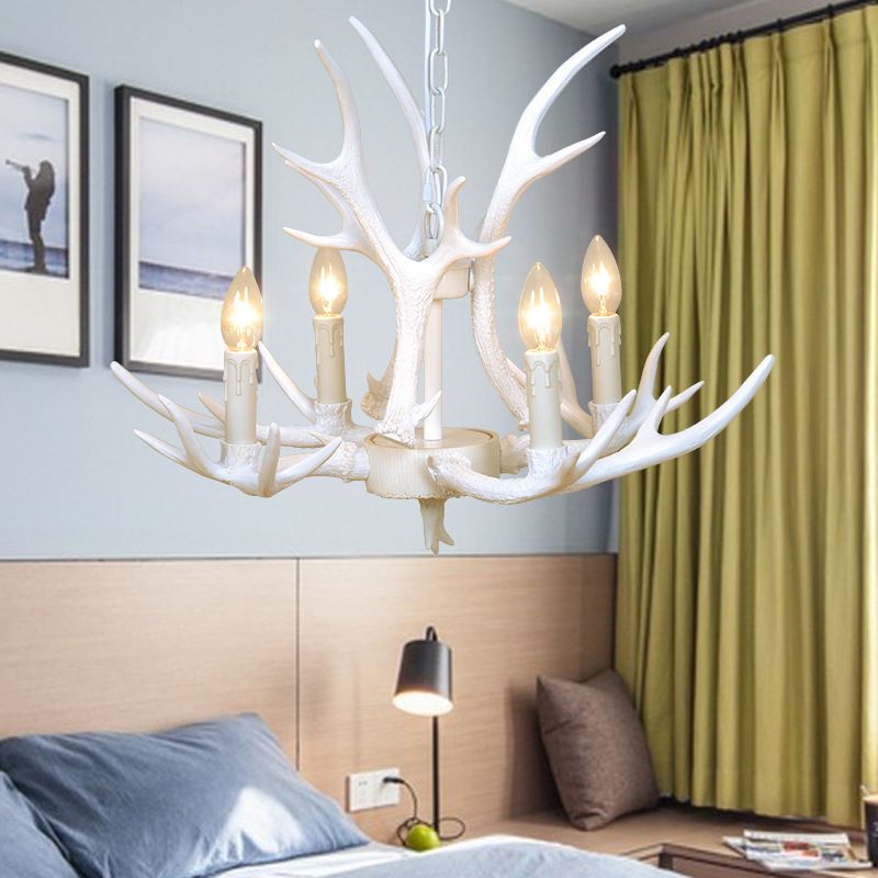 Resin Candelabra Chandelier Lamp Farmhouse 4/6/8-Head Living Room Pendant Ceiling Light in White