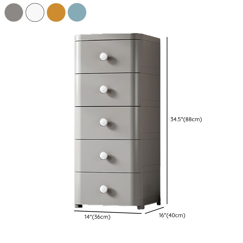 Scandinavian Plastic Kids Nightstand Vertical Nursery Dresser with 5 Drawers for Home