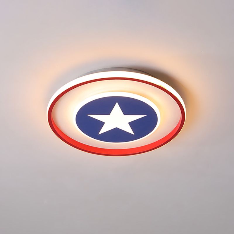 American Style Circular Ceiling Light Acryl Red LED Plafond Mount Light with Blue Star for Boys Bedroom