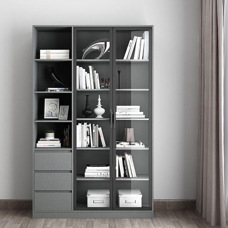 Contemporary Bookcase Closed Back Vertical Bookshelf with Doors