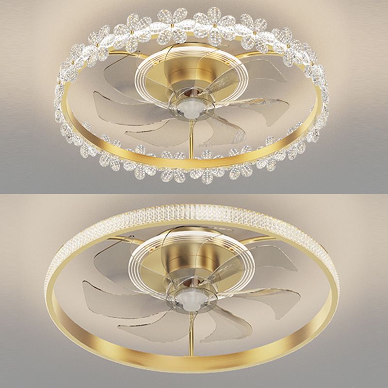 Brushed Gold Circular Ceiling Fan Lamp Minimalist Metal LED Semi Mount Lighting