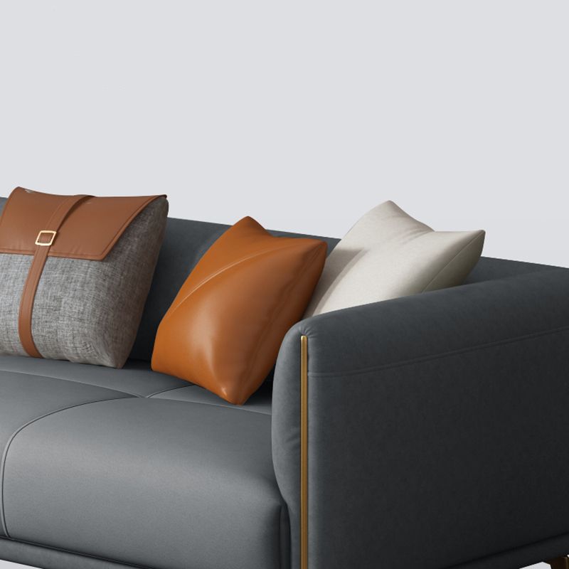 Contemporary Dark Gray Standard Sofa Faux Leather Sqaure Arm Couch