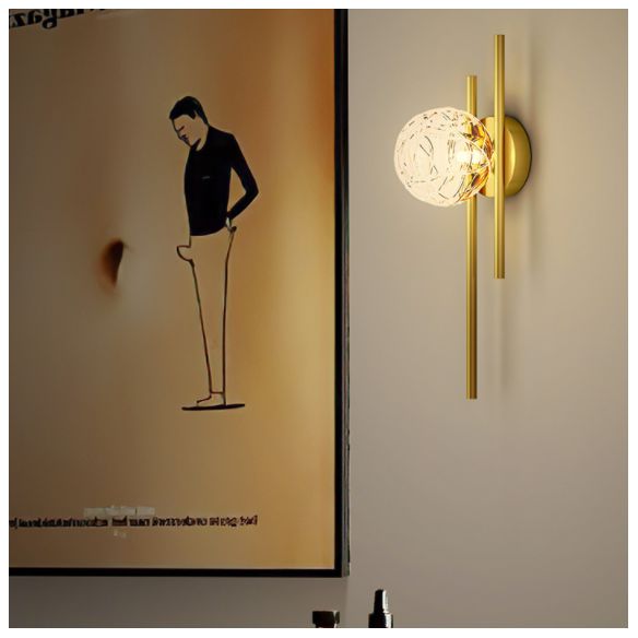 18" H Full Copper Wall Lamp Transparent Glass Globe Shade Nordic Style Metal Lines Sconce Lights for Bedroom