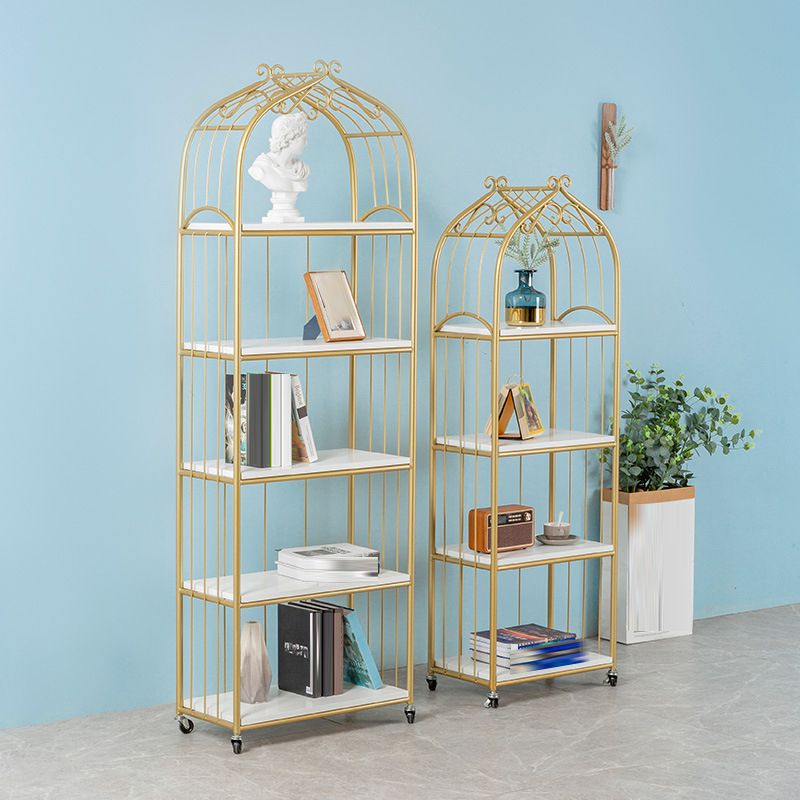 Glam Antique Finish Shelf Bookcase Metal Standard Bookshelf with Rectangular Shelves