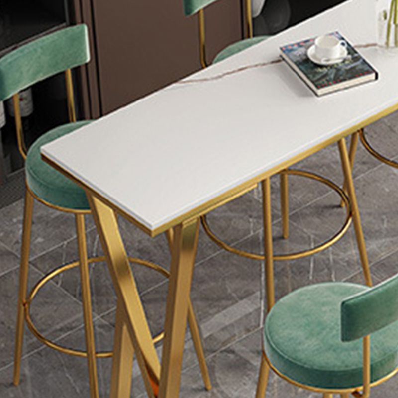 Modern Sintered Stone Bar Table Gold and Metal Base Dining Table