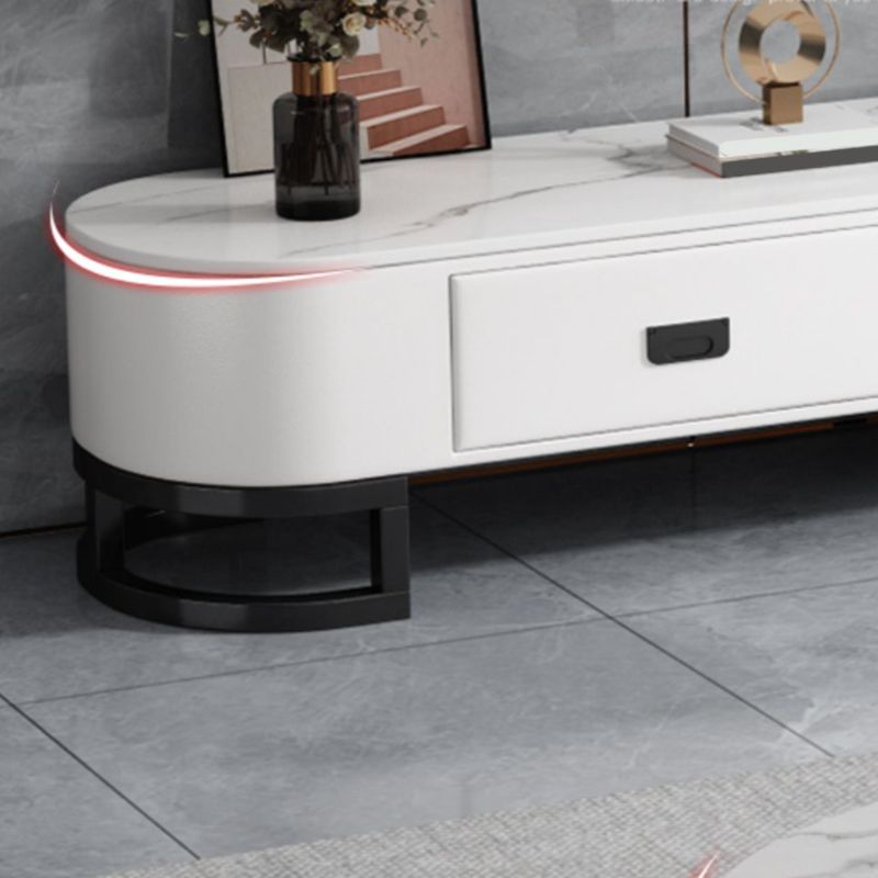 Contemporary Stone Media Console Open Storage 2 Drawers TV Console