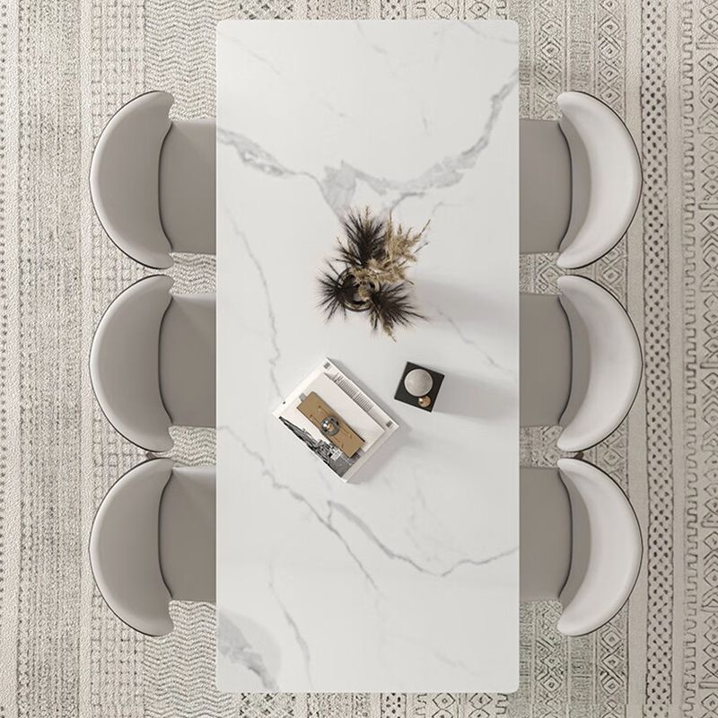 Glam Style Dinette Table Rectangle Stone Dining Room Table in White