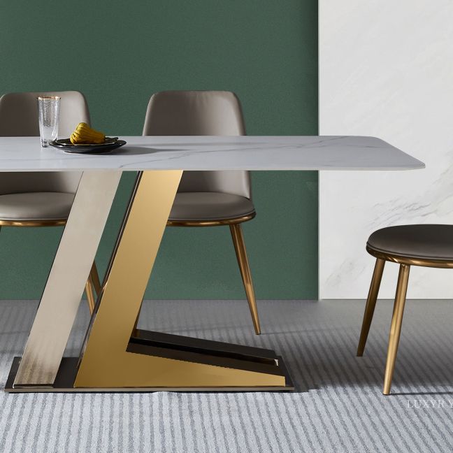 Glam Rectangle Dinette Set 1/4/5/7 Pieces Dining Table Set with White Sintered Stone Top