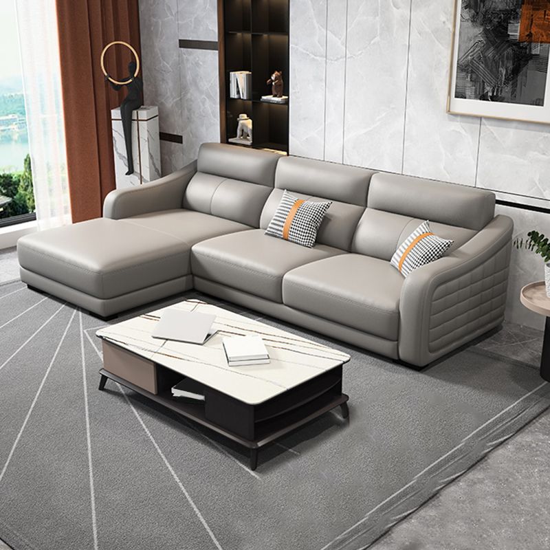 Modernism Genuine Leather Sectional Sloped Arm Sectional in Grey