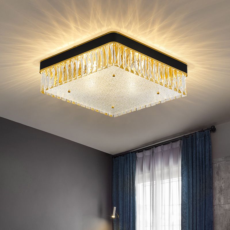Clear Crystal Square Flush Mount Modern Led Dicht bij plafondlamp in het zwart voor salon