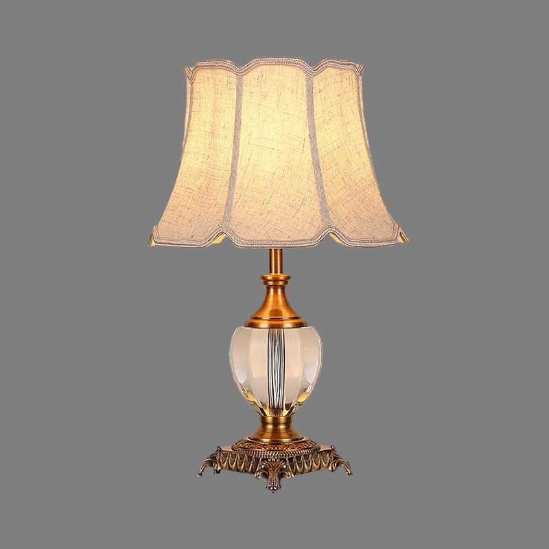 Contemporary 1 Head Table Light Beige Wide Flare Small Desk Lamp with Fabric Shade