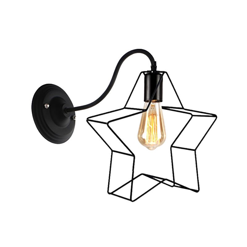 Black 1 Light Spl Sponce Lámpara Retro Diamante de metal/luz de la pared de la pared de estrella con sombra de jaula para cafetería
