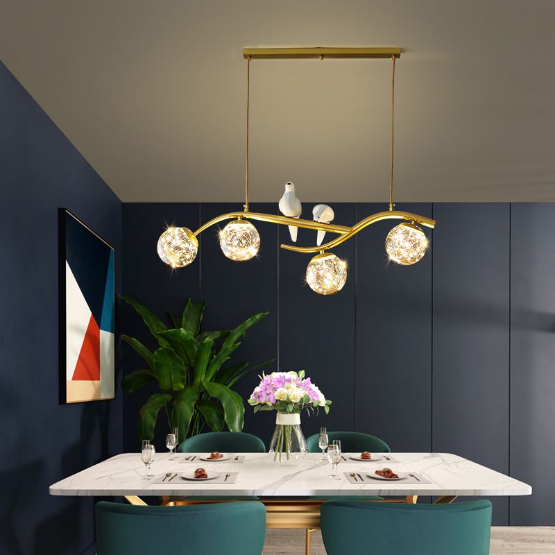 4 Light Sphere Island Light Fixture Contemporary Glass Island Chandelier in Gold