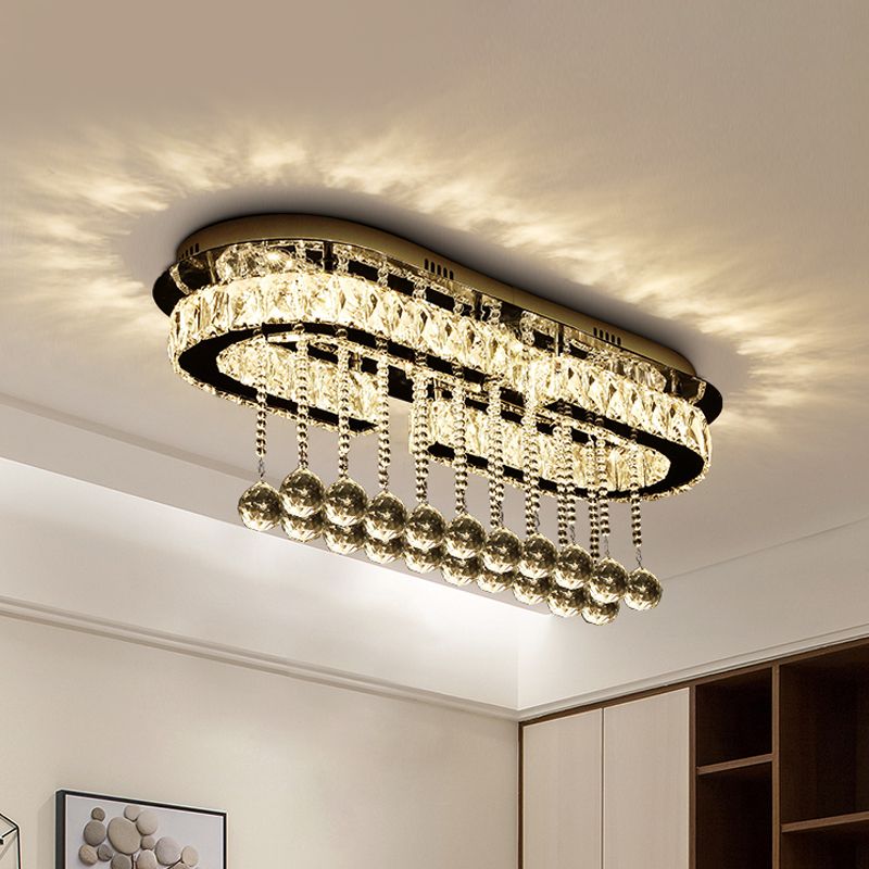 Crystal Rectangle Oval Ceiling Flush Modern LED Chrome Flush Mount Light with Accents Deco