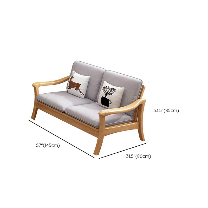 Pillow Back Wood Settee No Distressing Stationary Sofa for Living Room