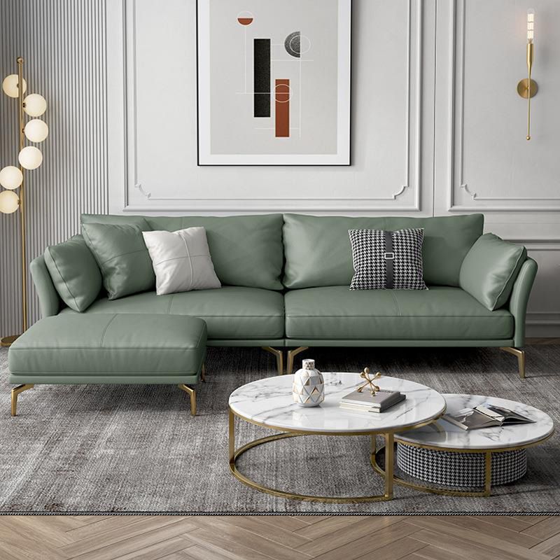 Genuine Leather Flared Arm Sofa Luxurious Green Sofa with Pillows