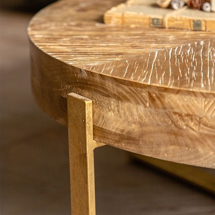 Scandinavian 4 Legs Cocktail Table Round Wooden Coffee Table for Home