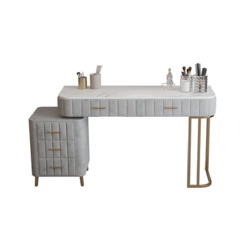 Glam With Drawer Straight Feet Marble Metal Bedroom Make-up Vanity