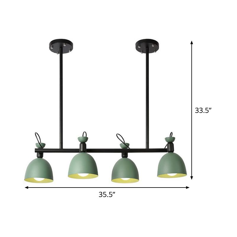 Luminaire de lustre en métal dôme moderniste 4 lumières lampe suspendue verte avec nœud réglable