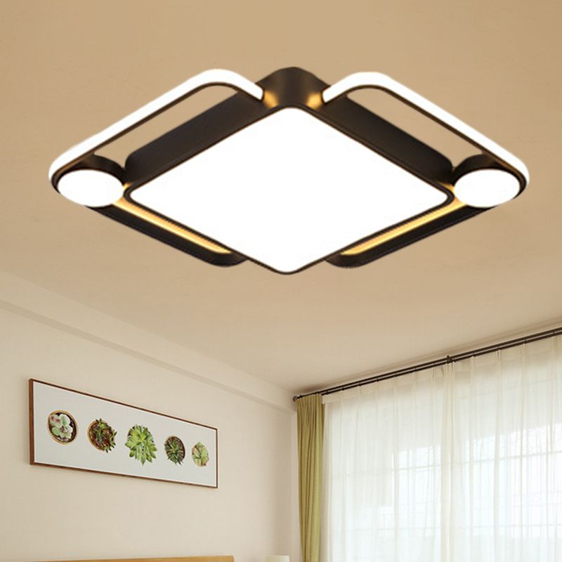 Plafoniera moderna a soffitto a rombo in metallo da 18"/21,5" di larghezza, lampada da incasso a LED per camera da letto, in luce nera, calda/bianca