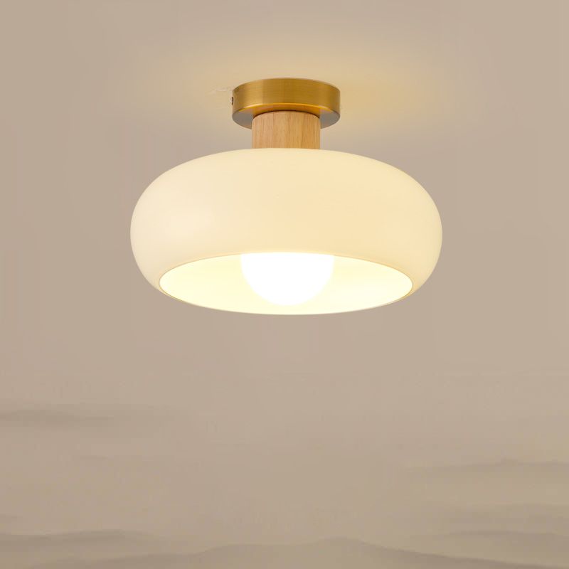 Contemporary Flush Mount Light Wooden Glass Flush Mount Ceiling Light Fixture