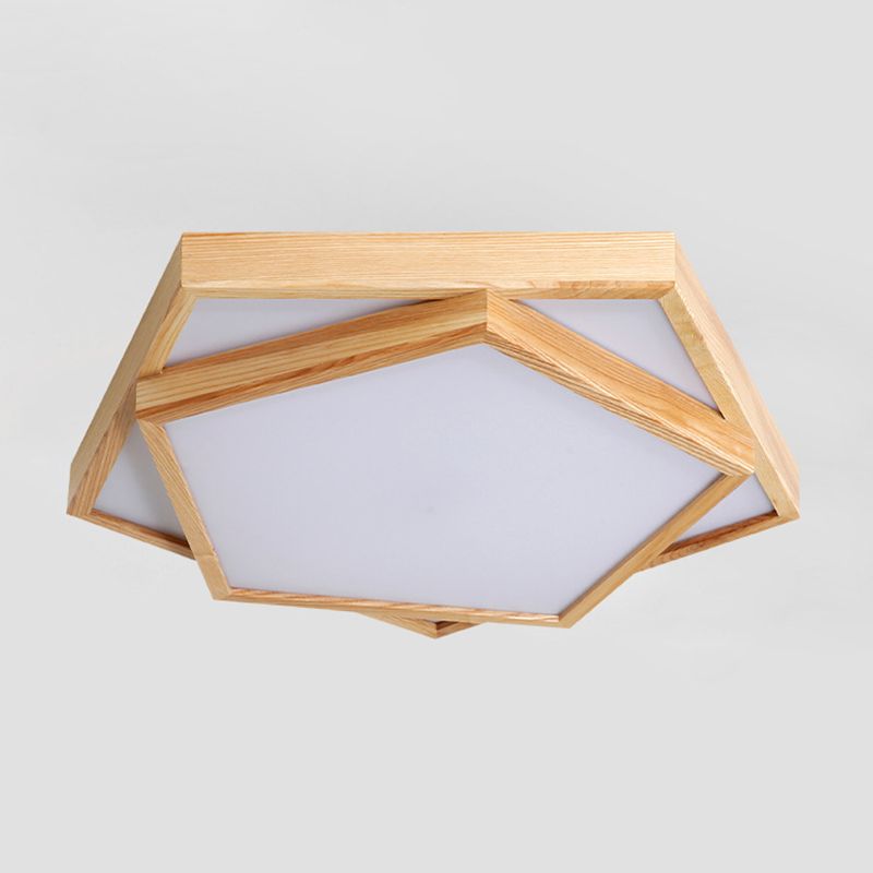 Simple Pentagon Flush Mount Light 2-Light Wood LED Ceiling Light for Bedroom