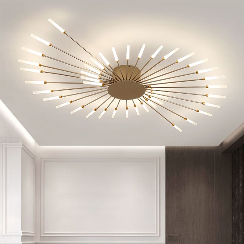 Modern Minimalist LED Semi Flush Mount Lacquered Iron Linear Ceiling Light with Acrylic Shade