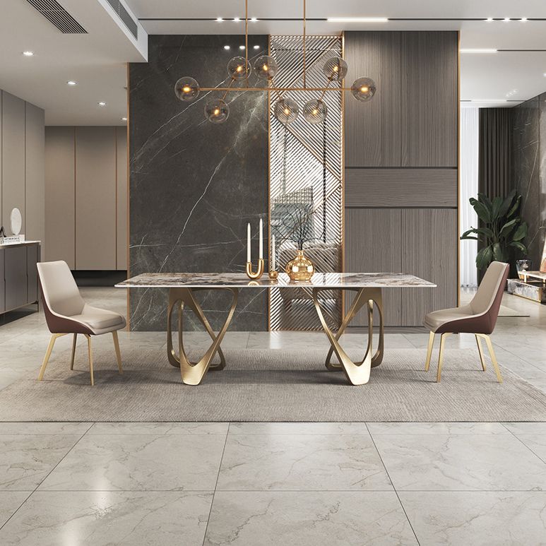 Modern Sintered Stone Dining Room Set with Rectangle Table and Gold Legs Formal Dining Set