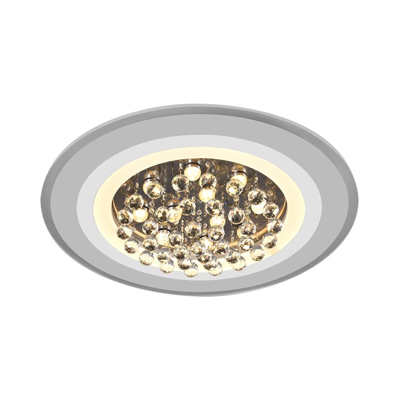 Disc Flushmount Lighting Simple Acrylic Living Room LED Ceiling Lamp in White with Crystal Droplet