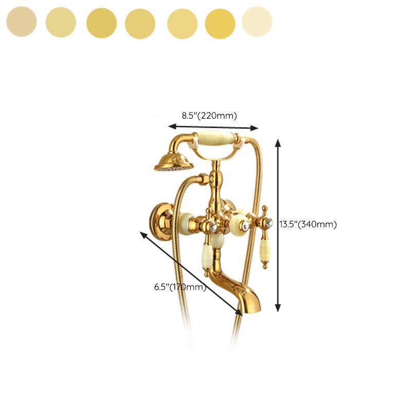 Wall Mounted Shower Arm Shower Faucet Metal Shower System with Slide Bar in Gold