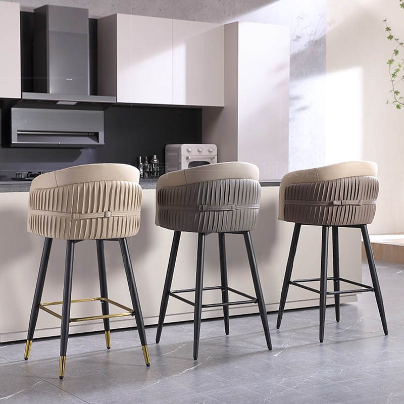 Contemporary Backrest Counter Stool with Leather Cushion and Metal Base