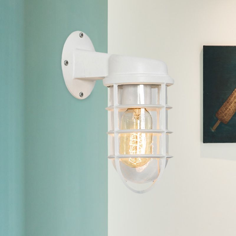 Klares Glasschwarz/Weiß/Rost-Schanklichtzylinder 1-Licht traditionelle Wandlampenmessung für Veranda mit Käfig