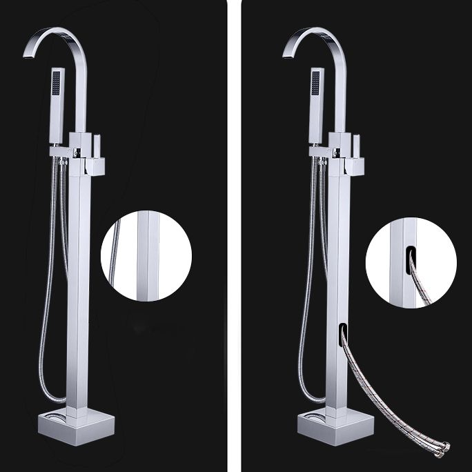 Floor Mounted Copper Freestanding Tub Filler High Arc Freestanding Faucet with Hose