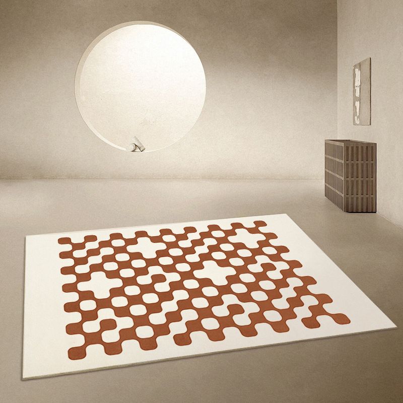 Black Contemporary Rug Polyester Grid Pattern Rug Non-Slip Backing Rug for Home Decor
